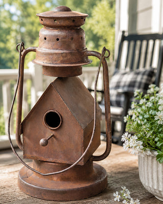 Functional Outdoor Iron Lantern Bird House