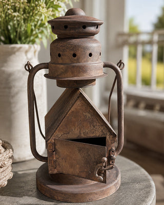 Functional Outdoor Iron Lantern Bird House