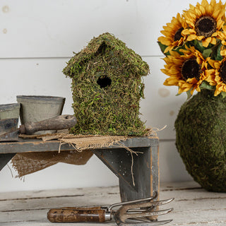 Moss-Covered Wood Birdhouse