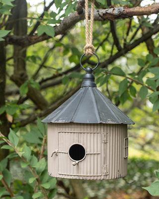 Black and Tan Round Metal Functional Birdhouse