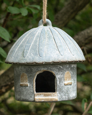  Blue gold birdhouse garden accent