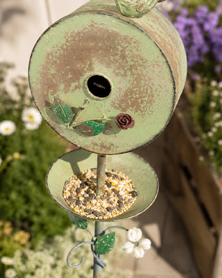 Green Metal Birdhouse Feeder Garden Stake