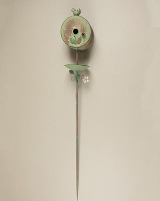 Green Metal Birdhouse Feeder Garden Stake