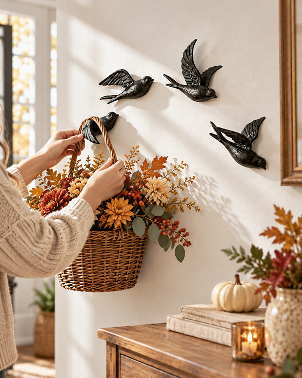 Cottage Garden Cast Iron Bird Wall Hooks, Set of 4