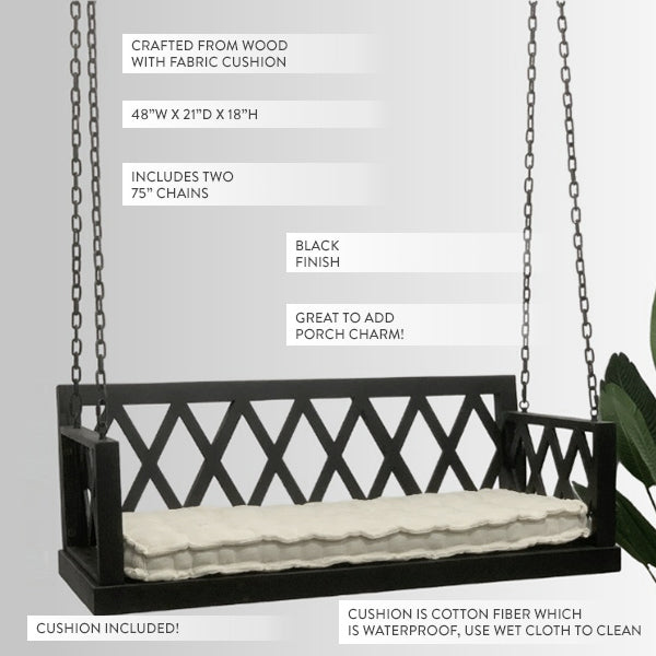 Black Porch Swing with Cushion Decor Steals