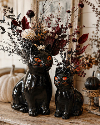 Sculpted Black Cat Bud Vases, Set of 2