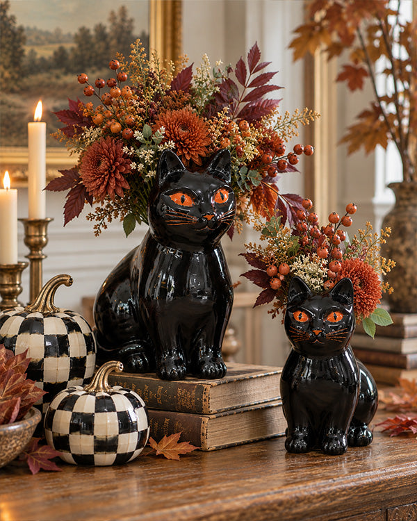 Sculpted Black Cat Bud Vases, Set of 2