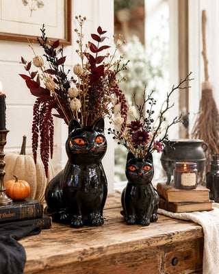 Sculpted Black Cat Bud Vases, Set of 2