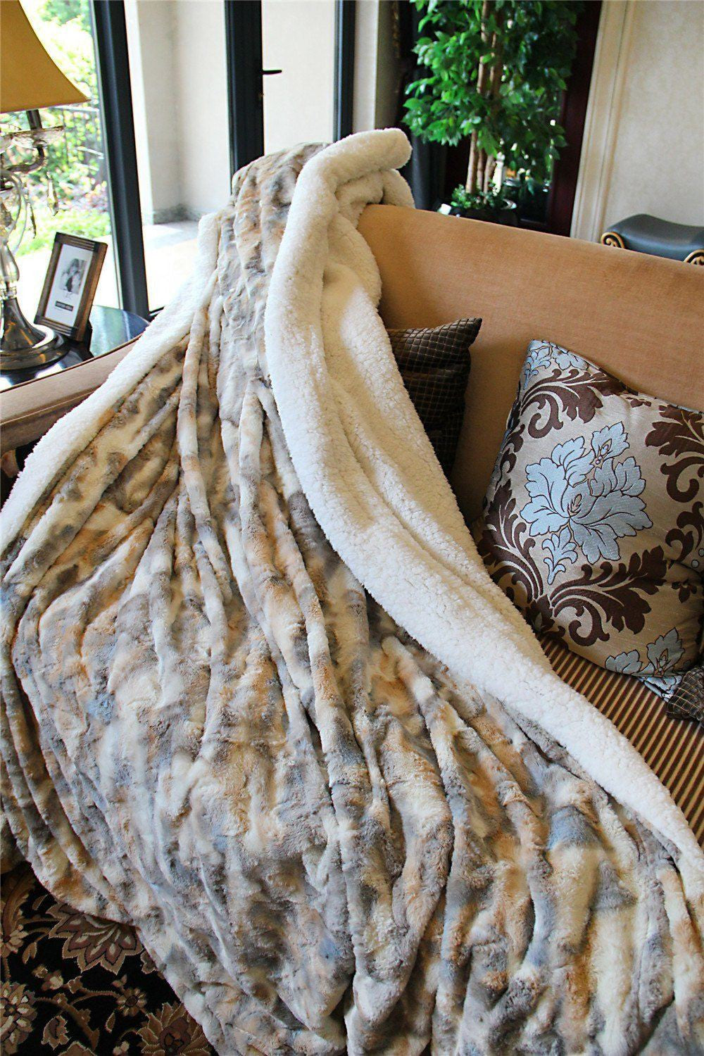 Luxurious Russian Lynx Faux Fur Throw Blanket Decor Steals