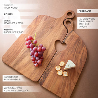 Heart Cutout Wood Charcuterie Board, Set of Two