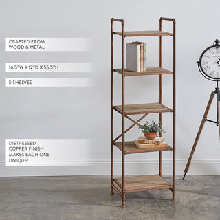 Wood and metal five-tier shelf product display