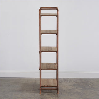 Front view rustic five-shelf bookcase