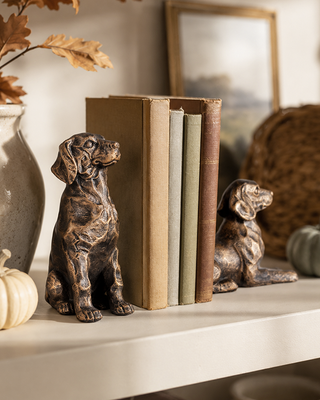 Antique Gold Dog Bookend Statues, Set of 2