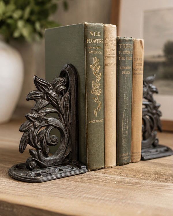 Cast Iron Flower Bookends, Set of 2