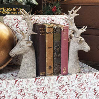 Vintage Inspired Cast Iron Reindeer Head Bookends, Set of Two