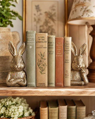 Antique Brass Finish Bunny Bookends, Set of 2