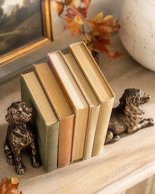 Antique Gold Dog Bookend Statues, Set of 2