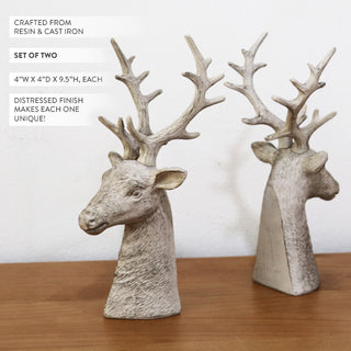 Vintage Inspired Cast Iron Reindeer Head Bookends, Set of Two