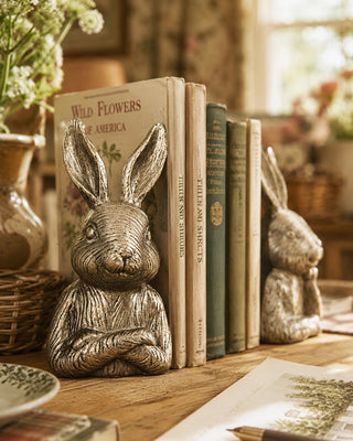 Antique Brass Finish Bunny Bookends, Set of 2