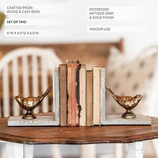 Set of two antique-style bird bookends