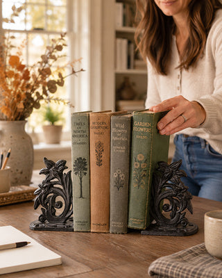 Cast Iron Flower Bookends, Set of 2