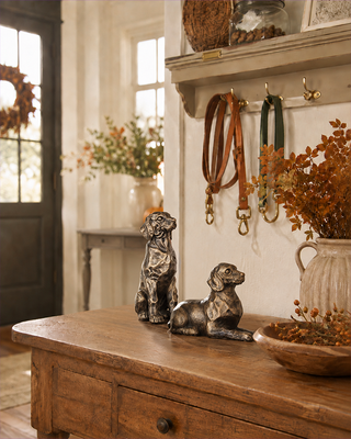 Antique Gold Dog Bookend Statues, Set of 2