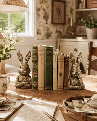 Antique Brass Finish Bunny Bookends, Set of 2