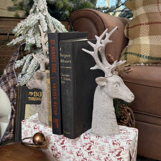 Vintage Inspired Cast Iron Reindeer Head Bookends, Set of Two