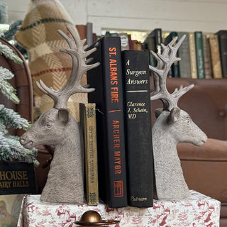 Vintage Inspired Cast Iron Reindeer Head Bookends, Set of Two