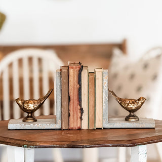 Antique gray and gold bird bookends