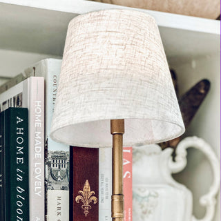 Fabric shade rustic lamp with vintage wood base