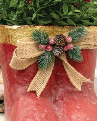 Distressed Red and Gold Metal Santa Boot Pair 7.5 Inch Decor