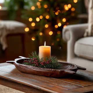 Rustic dough bowl candle holiday centerpiece decor