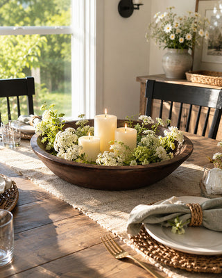 Large Round Dough Bowl 20 Inch Wood Farmhouse Centerpiece