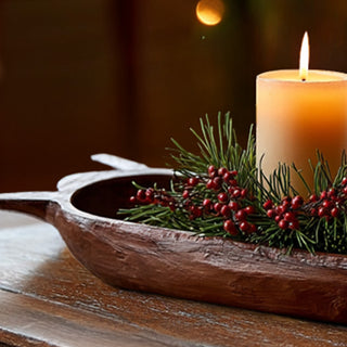 Holiday dough bowl with candle and greenery