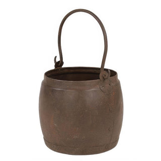 Rustic brown metal bucket with arched handle