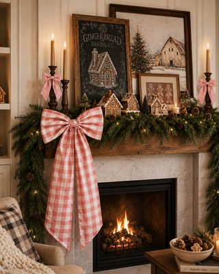 Gingham Christmas Bow Tree Topper or Tree Clips Set of 6 Choose Your Style