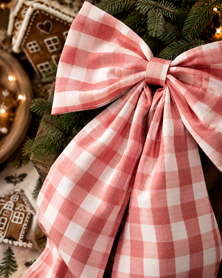 Gingham Christmas Bow Tree Topper or Tree Clips Set of 6 Choose Your Style