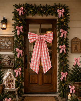 Gingham Christmas Bow Tree Topper or Tree Clips Set of 6 Choose Your Style