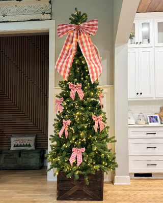 Gingham Christmas Bow Tree Topper or Tree Clips Set of 6 Choose Your Style
