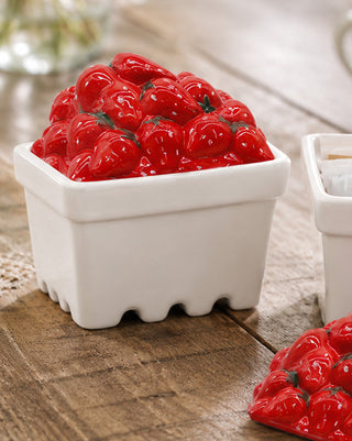 Strawberry Berry Basket Porcelain Box with Lid, Set of 2