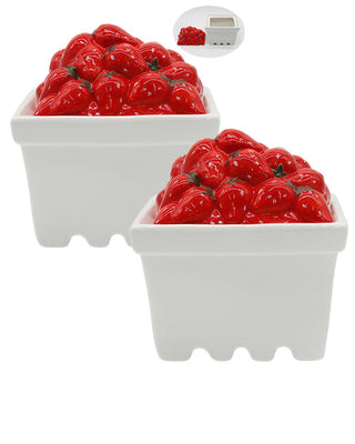 Strawberry Berry Basket Porcelain Box with Lid, Set of 2