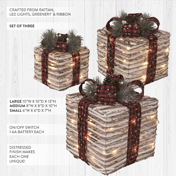 Rattan Light Up Ribbon Boxes, Set of Three - Default Title - Decor Steals