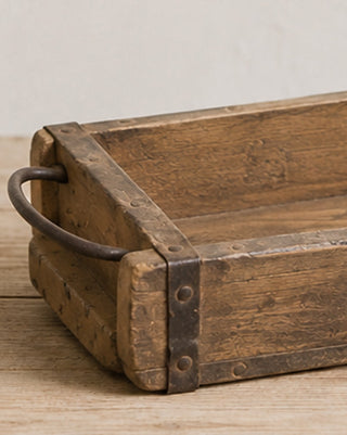 Wooden Brick Mold Box with Iron Handles Rustic Farmhouse Storage