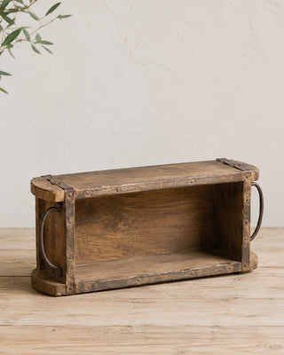 Wooden Brick Mold Box with Iron Handles Rustic Farmhouse Storage