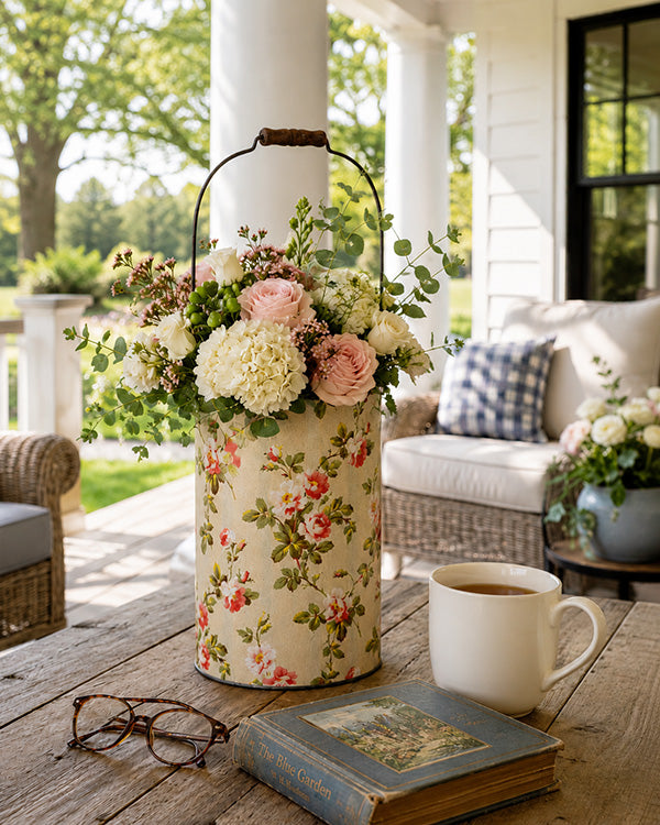 Ethel's Garden Vintage Metal Bucket with Wood Handle
