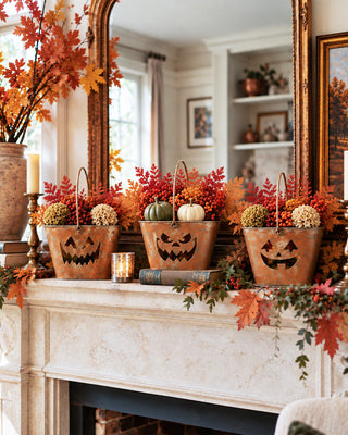 Rust-Finish Pumpkin Face Buckets, Set of 3