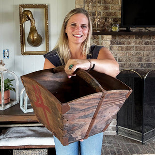 large antique wooden rice bucket