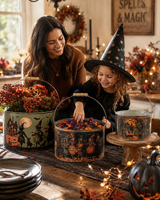 Halloween Metal Buckets, Set of 3