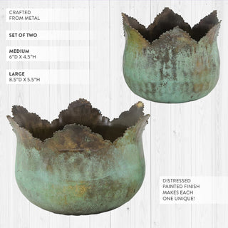 Verdigris Metal Crown Planter, Set of 2 | Indoor/Outdoor